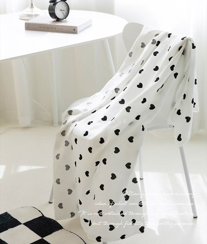 Heart Print Cotton Gauze Fabric Bio-Washed Korean Designer Material 53"W - Picture 2 of 9