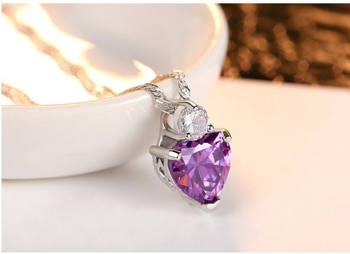 Sterling Silver Amethyst Red Garnet Heart Crystal Pendant Necklace Gift Box B2 - Bild 8 von 10