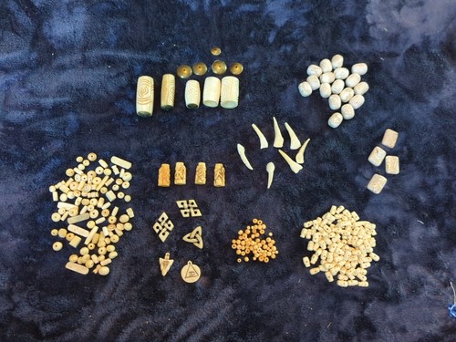 Large Vintage Lot Of Unique Natural Colored Beads, Carved, Bone, Stone