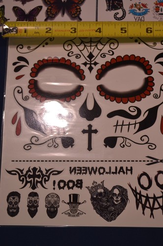 BenRan Tag der Toten Temporäres Tattoo, 5 Blatt, Halloween Maske, Totenkopf, Katzen - Bild 5 von 6