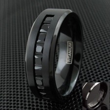Engraved Black Titanium Men's 1.8 Carat Black Princess Cut CZ Wedding Band Ring