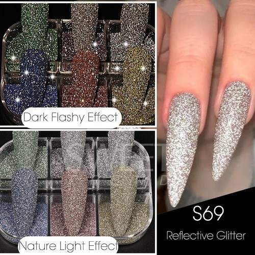 6 Grids Nail Powder Glam Chrome Nail Art Decoration Dust Colorful Aurora Pigment - Bild 43 von 48