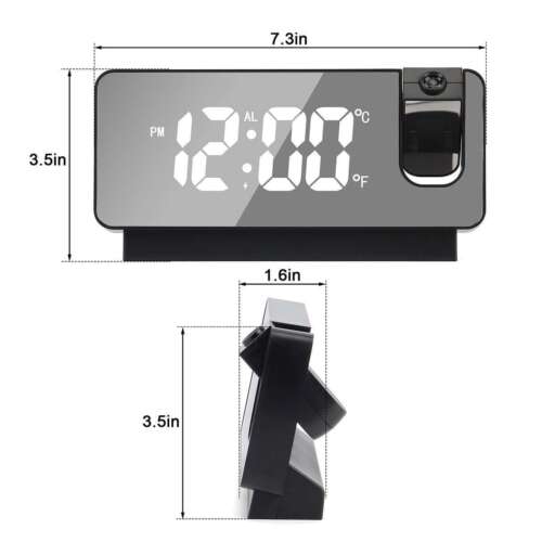 7.3" LED-Projection-Alarm Clock Digital Clock with 180° Projector Snooze Bedside - Picture 6 of 16