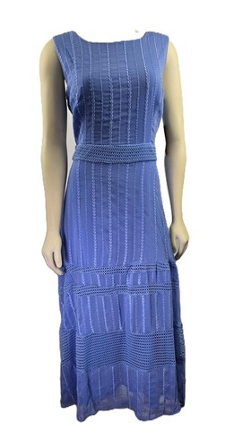 Nuevo con etiquetas Maxi Vestido Taylor Chambray Azul Bordado Línea A Talla 10 - Imagen 3 de 9