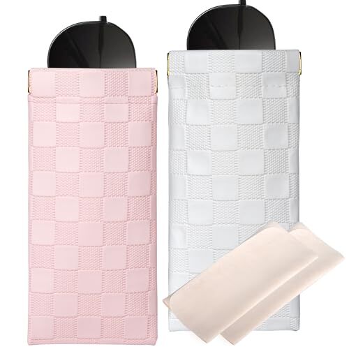 Sightor Sunglasses Case, 2 Pcs Soft Eyeglass Cases Checkered White, Pink