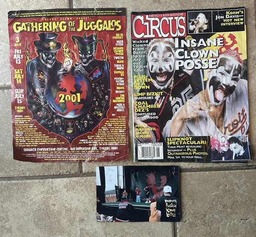 Lote de recuerdos de INSANE CLOWN POSSE, foto, revista de circo, ¡anuncio de concierto 2001!! - Imagen 1 de 6