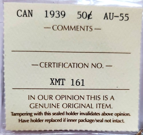 1939 CANADA SILVER 50 CENTS - ICCS CERTIFIED AU55 - KING GEORGE VI - 第 5/6 張圖片