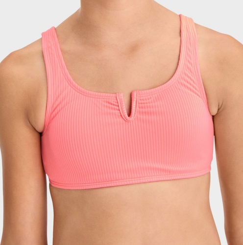 Girls’ Classic Ribbed Solid Bikini Set - Art Class Coral Orange M 8 NEW - Picture 2 of 4