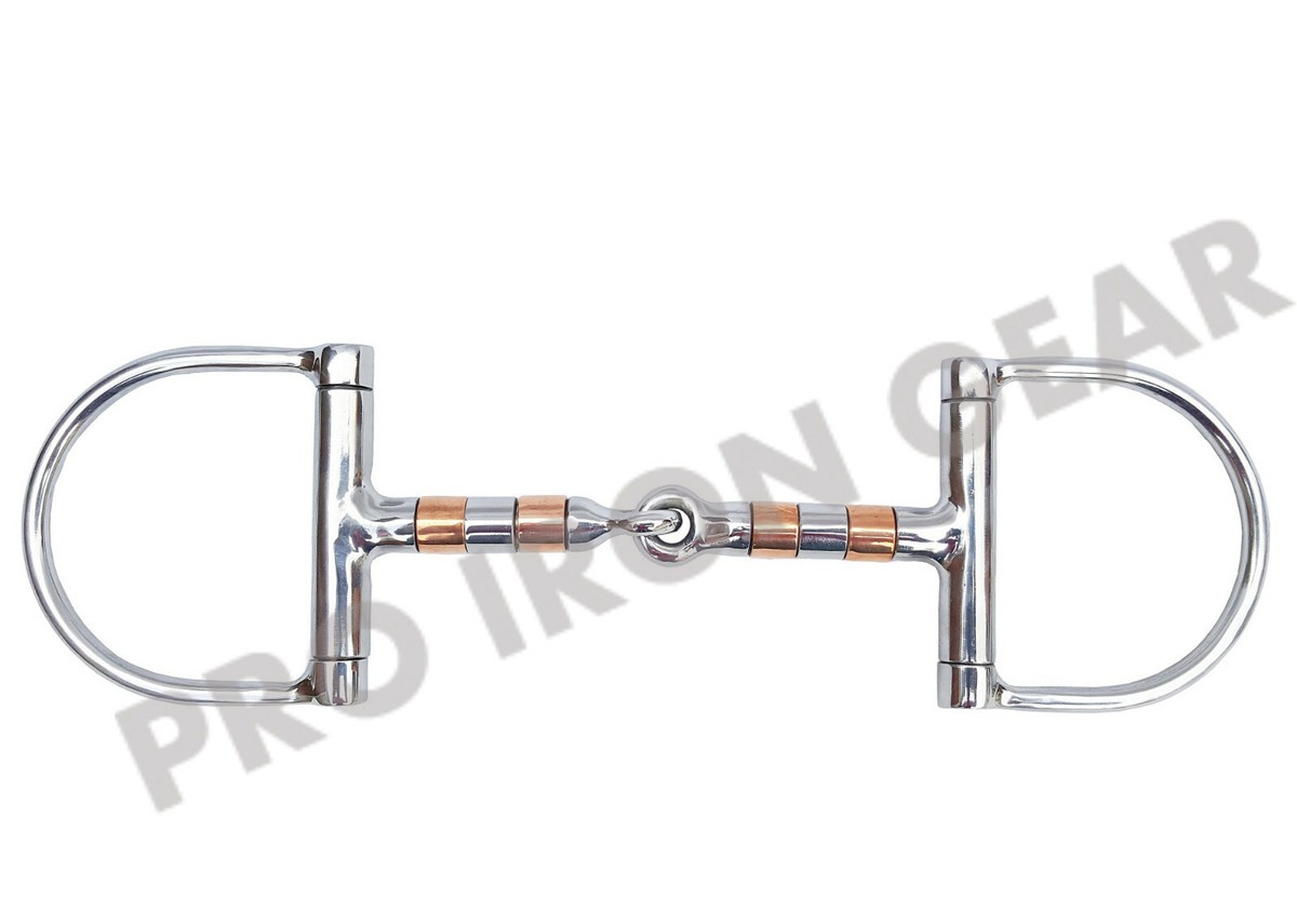 D Ring Horse Bit Snaffle Bit with Copper Rollers Bit Stainless - Technical View