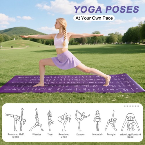 PVC Yoga Mat Nonslip Exercise Fitness Pilate Gym Home with Instructional Poses - Picture 4 of 14