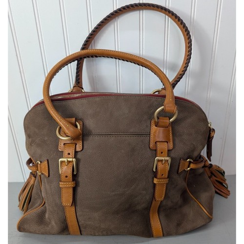 Dooney & Bourke Large Satchel Florentine Domed Buckle Tassel Suede Dark Taupe - Picture 9 of 17