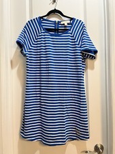 Michael Kors Blue/White Nautical Striped Short Sleeve Shirt Dress Back Zip Large
