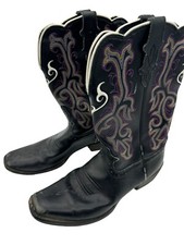 Justin 2554JR Stampede Black Square Toe Leather Cowgirl Boots Youth Size 5 D