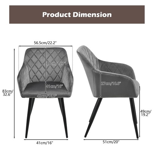 2 Pcs Dining Chairs Armchair PU / Velvet Kitchen Dining Room Restaurant Office - Picture 169 of 219