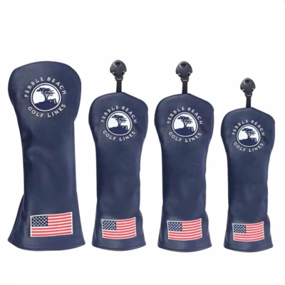 USA Flag Pebble Beach Golf Head Covers Set Fit Driver Fairway Wood Hybrid Club