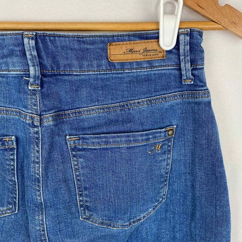 Mavi Jean Mini Skirt Womens Button Front Blue Denim A-Line Raw Hem XS - Picture 5 of 8