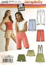 Simplicity Juniors' Cropped Pants and Shorts Pattern 3849 Size 11/12-15/16 UNCUT