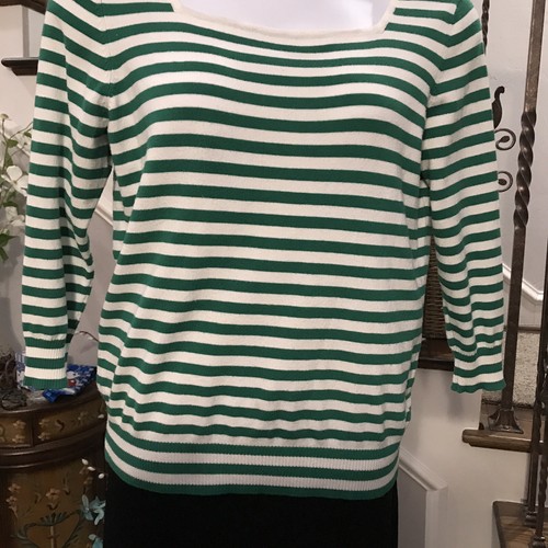 Joseph A Womens  Green Stripe Scoop Neck 3/4 Sleeve Sweater Sz L - Picture 5 of 7