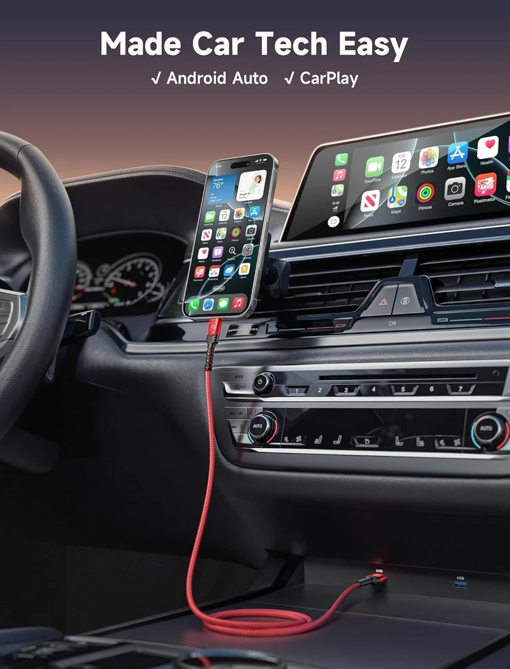 USB C Cable 2-Pack 6.6ft USB A to C Fast Charging for iPhone Samsung Red - Image 4 of 4