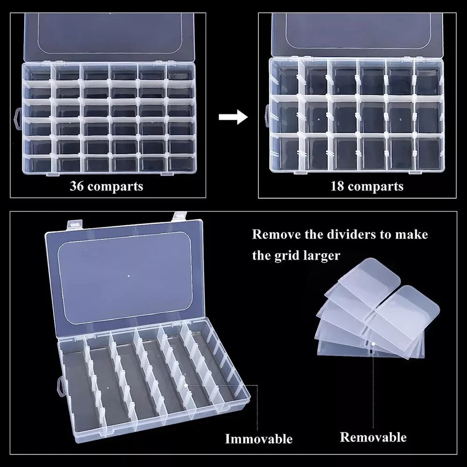 2 PAack Large Clear Plastic Organizer Storage Box Container with Dividers USA - Image 2 of 4