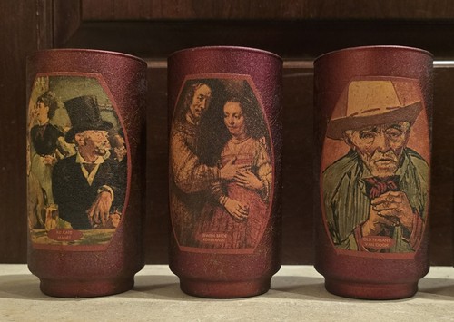 Vintage 1950s Set of 6 Frosted RED Old Masters Paintings Tumblers - Picture 5 of 15