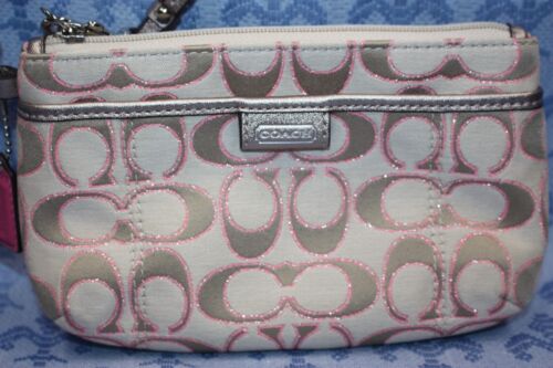 NWT COACH Signature F49558 SIGGD Light Khaki/Gold Pink Wristlet - Picture 2 of 12