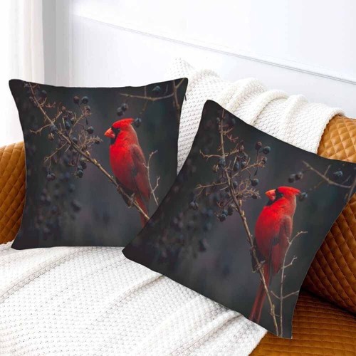 Red Cardinal Set of 2 Throw Pillow Covers Winter Bird On Berry Tree Nature Sq... - Picture 8 of 9