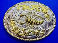 Scorpio Scorpion Large NOS Western Style Oval Two Tone Belt Buckle