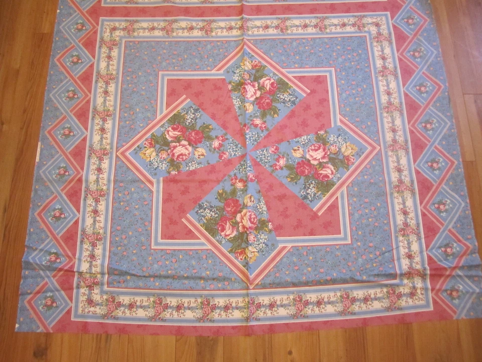 Vtg Blue Mauve  SPRINGS Floral Cotton FABRIC Large Cheater QUILT TOP 3yd 32"x44 - Image 2 of 4