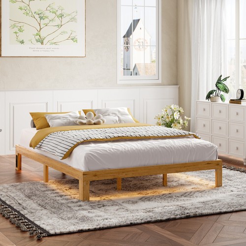 Queen Wood Platform Bed, 12" Solid Pine w/ Slats, No Box Spring Needed - Picture 3 of 12