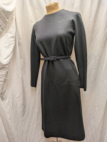 Vintage 1960's Black Wool Mod Cocktail Dress by Meg Madison M - Picture 2 of 7
