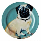 Sally Muir Anthropologie Dog-a-Day Stoneware Dessert Plate - Pug Teal Salad Dish