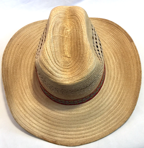 VTG RIO GRANDE STRAW COWBOY HAT MENS 7 56 CHIHUAHUA RED WOVEN HATBAND 22" MEXICO - Picture 5 of 24