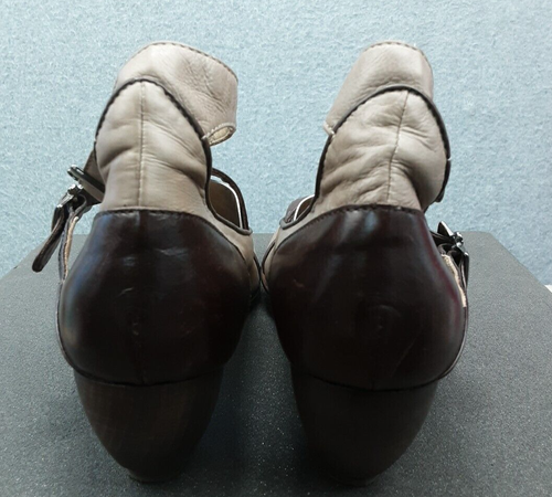 Roda Size 38 Made In Italy Brown Beige Strappy Leather Round Heel Shoes - Picture 6 of 15
