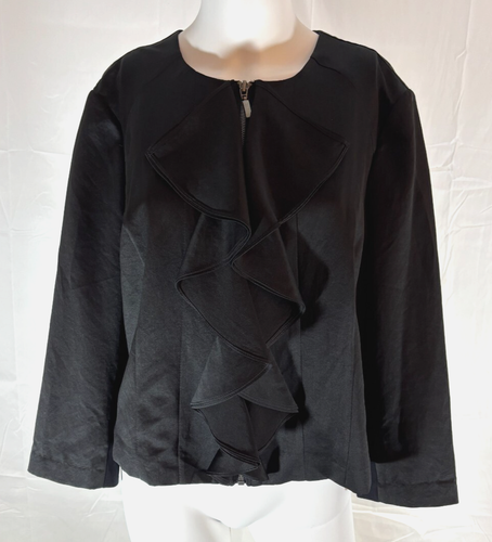 INC International Concepts Women’s XL Black Ruffle Front Zip Jacket - Picture 2 of 6