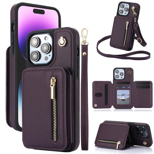 Leather Card Wallet Crossbody Strap Case For iPhone 13 Pro Max 16 Pro 15 12 - Picture 78 of 86