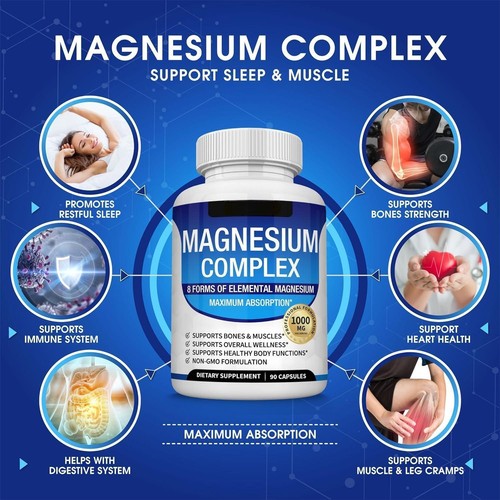 Magnesium Komplex Nahrungsergänzung 8 Elementares Magnesium 1000mg - Maximale Absorption - Bild 4 von 15