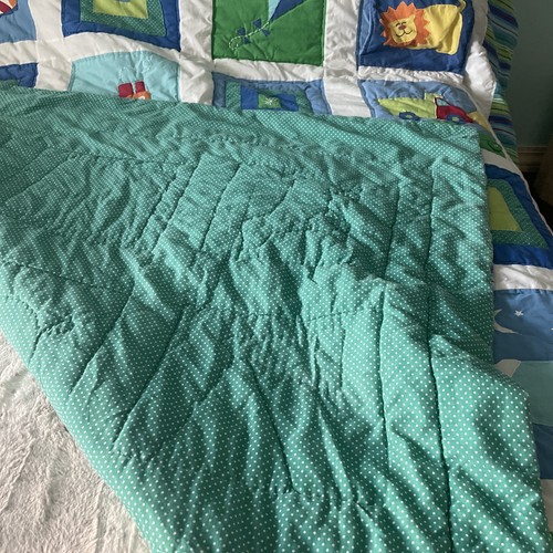 boys toddler quilt bedspread blue green 86x78in Stride Rite 80s 90s RARE - Picture 21 of 22