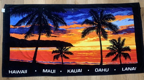 AJW Inc Hawaii Beach Towel Vintage Colorful Palm Trees Sunset Maui Kauai Oahu