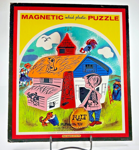 Vintage Playskool Magnetic Inlaid Puzzle House That Jack Built 9 Pieces 1960s
