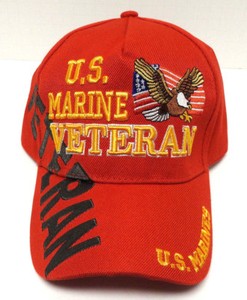 U-S-MARINE-VETERAN-Cap-Hat-W-Eagle-amp-Flag-Red-US-Military-FREE-SHIPPING