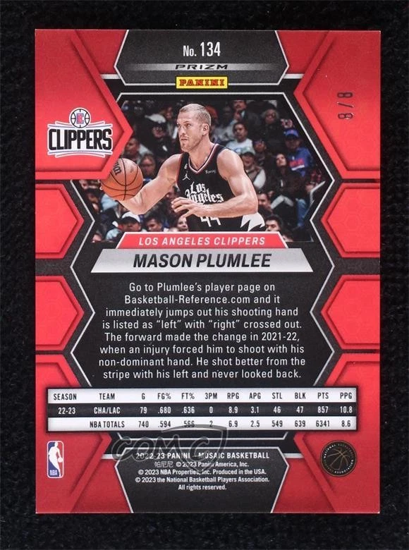 2022-23 Panini Mosaic Choice Black Gold Prizm /8 Mason Plumlee #134 - Image 2 of 2