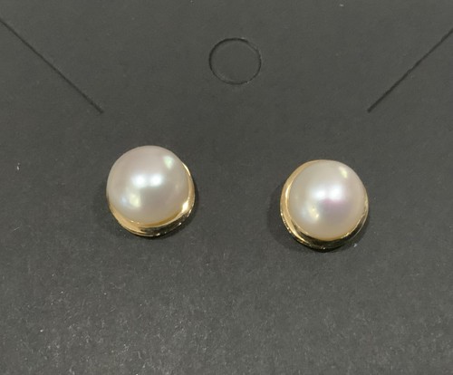 14K GELBGOLD WEISSE PERLEN OHRSTECKER HÜBSCHER GLANZ 10MM DURCHBOHRT 1,95 G - Bild 7 von 11