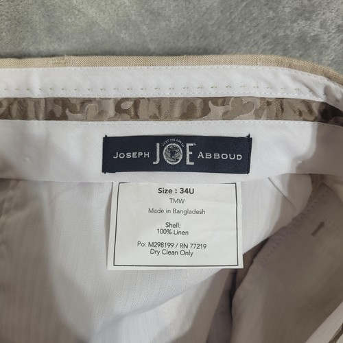 Joseph Abboud Pants Mens 34U Beige Linen Slim Fit Dress Trouser Stain Hem Read - Picture 3 of 15