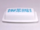 Vintage Pyrex Amish Butterprint Turquoise Butter Dish White Milk Glass