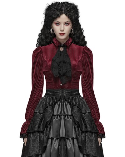 Punk Rave Womens Gothic Steampunk Blouse Top Shirt Red Velvet Victorian Vampire - Picture 5 of 9