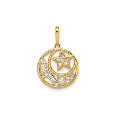 14k Yellow Gold Celestial Pendant Crescent Moon Star Cubic Zirconia Astrology Ch