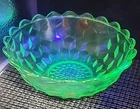 Vintage Jeanette Green Uranium Depression Glass Cube Pattern Bowl 4.5"