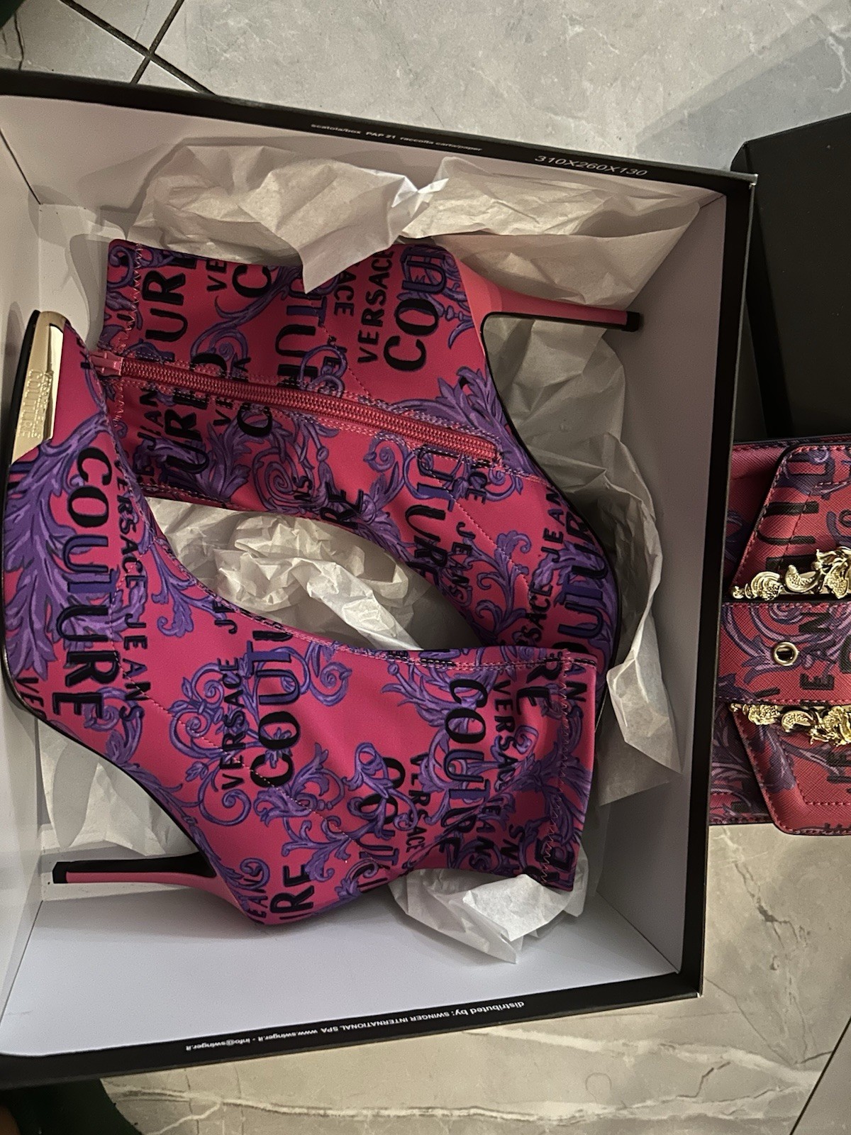 Versace Jeans Couture Pink Baroque Ankle Boots UK6 EU39 + Bag NEW image 6
