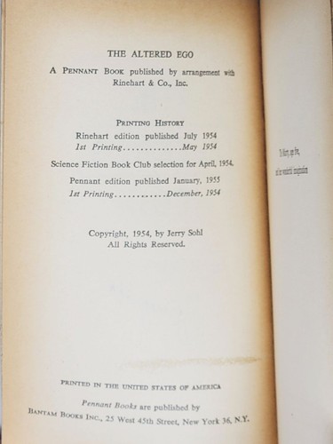 JERRY SOHL SIGNED PAPERBACK 1ST - The Altered Ego, 1955 - Imagen 3 de 5